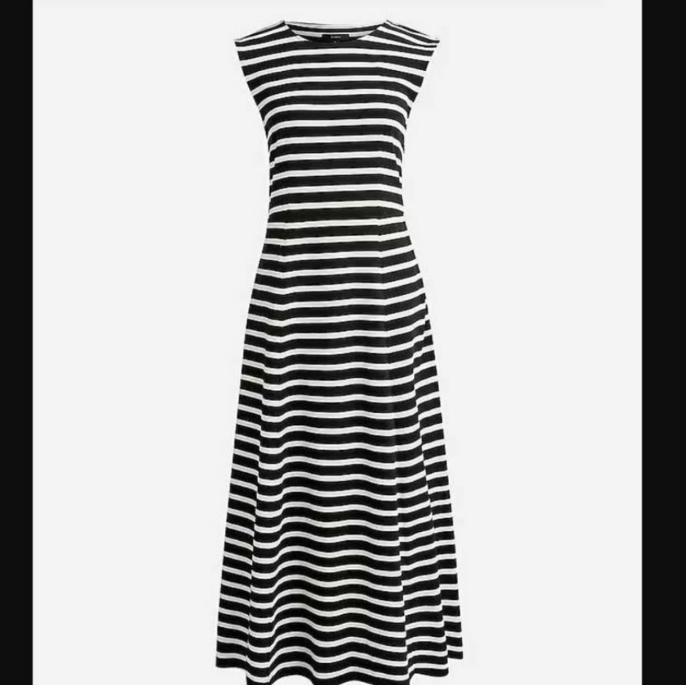 J.crew Cap Sleeve Stripe Black White Midi Dress NEW - Picture 3 of 5